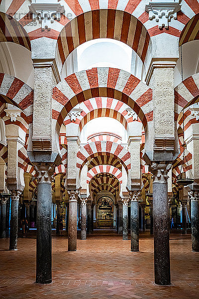 Die Bögen aus rotem und weissem Stein der Mezquita de Cordoba (Grosse Moschee) (Kathedrale von Cordoba)  UNESCO-Weltkulturerbe  Cordoba  Andalusien  Spanien  Europa