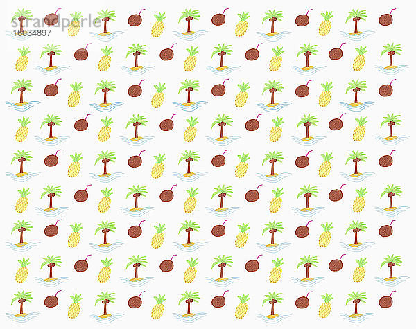 Illustration tropische Ananas- und Kokosnuss-Muster auf weißem Hintergrund