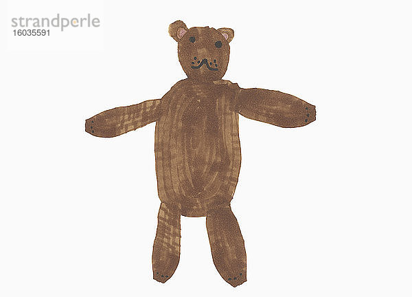 Kinder zeichnen niedlichen braunen Teddybär auf weißem Hintergrund