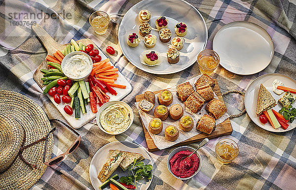 Picknick mit Crudite  Gebäck und Sandwiches