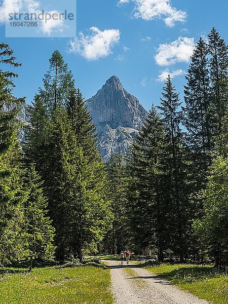 Wanderer auf Wanderweg vor Admonter Kalbling  Gesäuse  Steiermark  Österreich  Europa