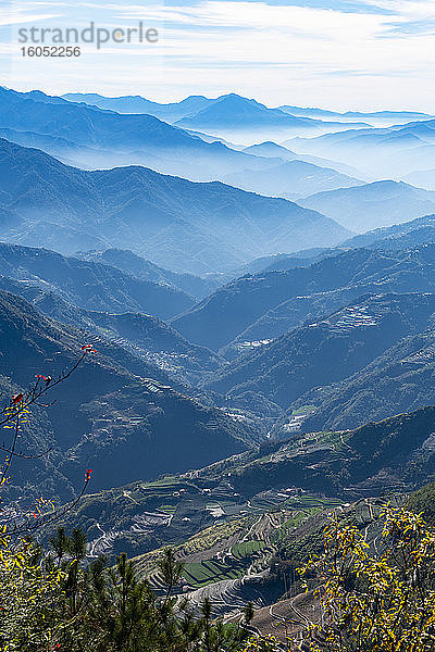 Taiwan  Bezirk Nantou  Bergtal in der nebligen Morgendämmerung