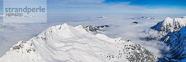 Deutschland  Bayern  Panorama des schneebedeckten Gipfels des Nebelhorns