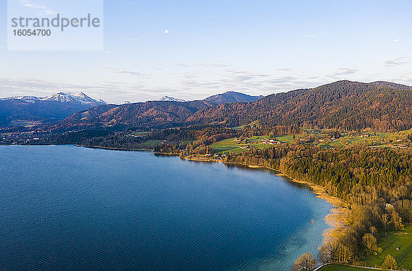 Deutschland  Bayern  Gmund am Tegernsee  Drohnenansicht des bewaldeten Ufers des Tegernsees