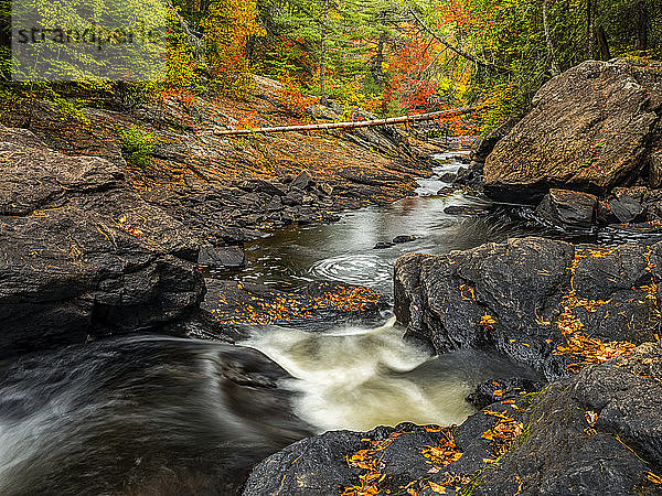 Wasser aus dem York River  das im Herbst über Wasserfälle im Algonquin-Provinzpark fließt; Ontario  Kanada