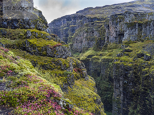 Glymur ist mit einer Kaskade von 198 Metern der zweithöchste Wasserfall in Island; Hvalfjardarsveit  Hauptstadtregion  Island