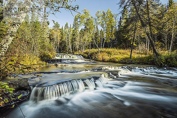 Kaskadenartiger Fluss durch einen Wald; Thunder Bay  Ontario  Kanada