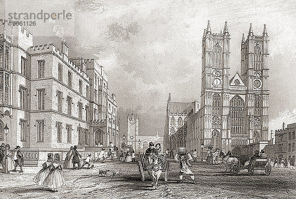 Westminster Hospital und Abteikirche  City of Westminster  London  England  19. Aus der Geschichte Londons: Illustriert von Views in London und Westminster  erschienen um 1838.