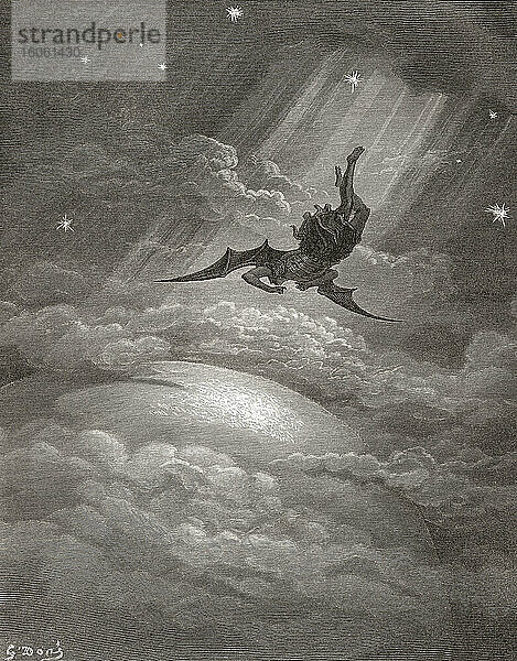 Satan nähert sich den Grenzen der Erde. Illustration von Gustave Dore für John Miltons Das verlorene Paradies .
