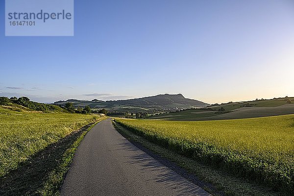 Landstraße führt durch Vulkanlandschaft Hegau  rechts der Hohenstoffeln  Baden-Württemberg  Deutschland  Europa