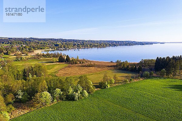 Karpfenwinkel am Starnberger See  zwischen Tutzing und Bernried  Drohnenaufnahme  Fünfseenland  Oberbayern  Bayern  Deutschland  Europa