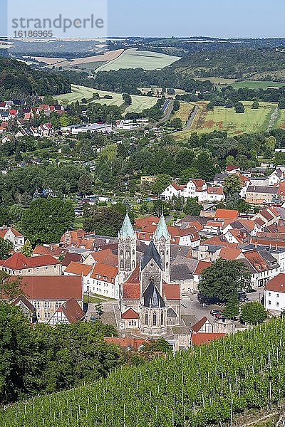 Blick von Schloss Neuenburg auf Weinberge und Stadtkirche St. Marien  Freyburg (Unstrut)  Burgenlandkreis  Sachsen-Anhalt  Deutschland  Europa