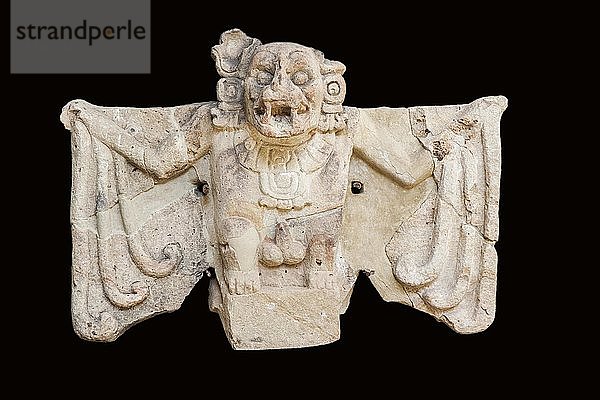 Skulptur der Fledermaus aus Tempel 20 in der Akropolis und Emblem von Copán  Archäológisches Museum  Dorf der Ruinen von Copán  Honduras  Mittelamerika