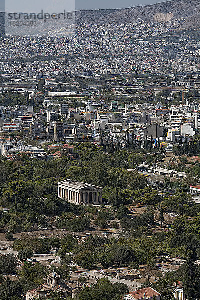 Luftaufnahme der antiken Agora und des Hephaistos-Tempels  Athen  Griechenland
