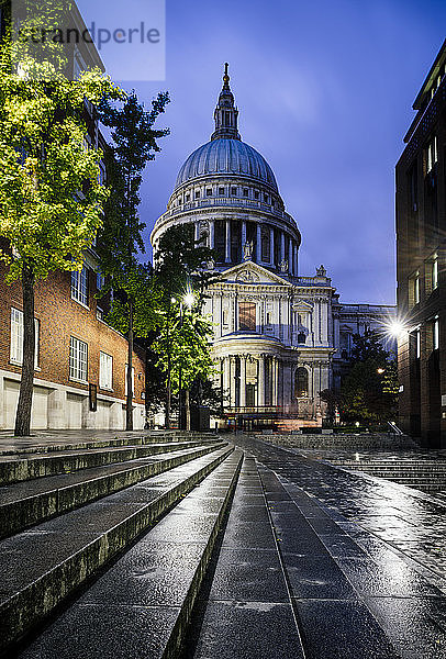 Blick auf die St. Pauls Kathedrale bei Nacht  London  UK