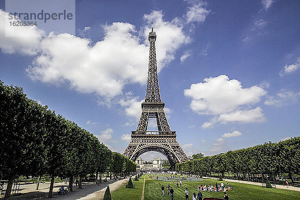 Touristen im Park des Eiffelturms  Paris  Frankreich