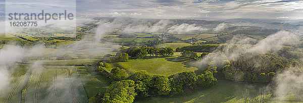 Luftaufnahme des Cadbury Castle Iron Age Hillfort  Devon  England  Vereinigtes Königreich  Europa