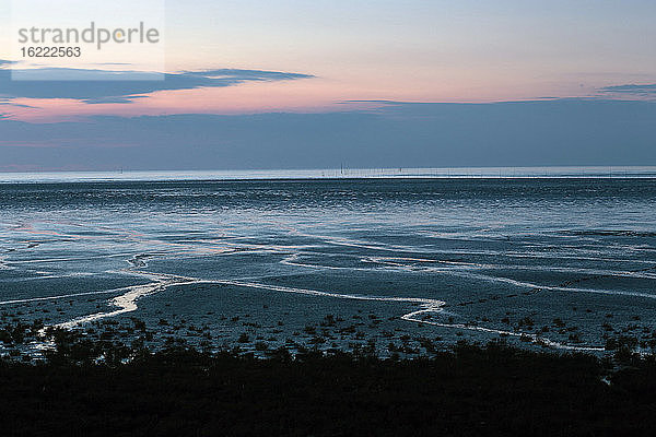 Frankreich  Sonnenuntergang über der Bucht von Bourgneuf bei Ebbe .