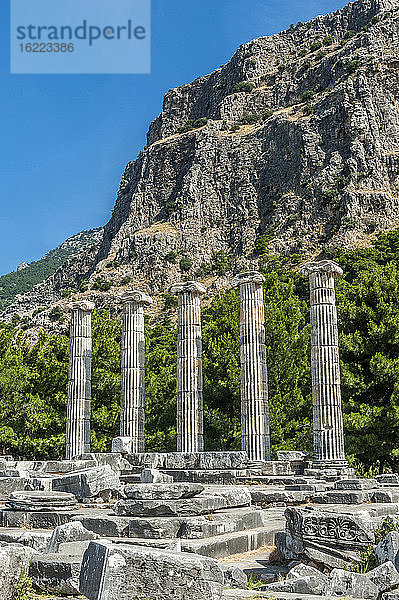 Türkei  Ionien  Priene Griechische Stadt  Säulen des Athenatempels (350  v. Chr.) (UNESCO-Welterbe)