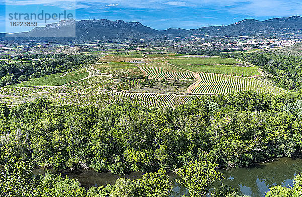 Spanien  Rioja  Briones mittelalterliches Dorf (Schönstes Dorf Spaniens)  Mäander der Ebre vom Dorf aus gesehen (Jakobsweg)