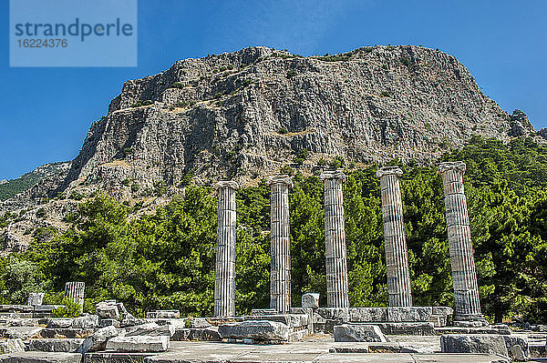 Türkei  Ionien  Priene Griechische Stadt  Säulen des Athenatempels (350  v. Chr.) (UNESCO-Welterbe)