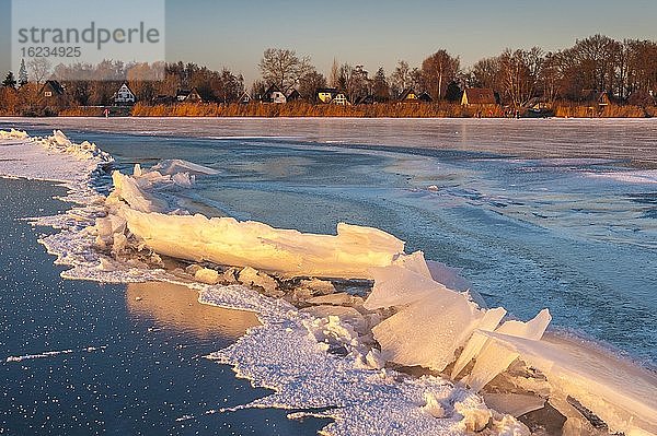 Eis auf auf dem zugefrorenen Dümmer im Winter  Lembruch  Niedersachsen  Deutschland  Europa