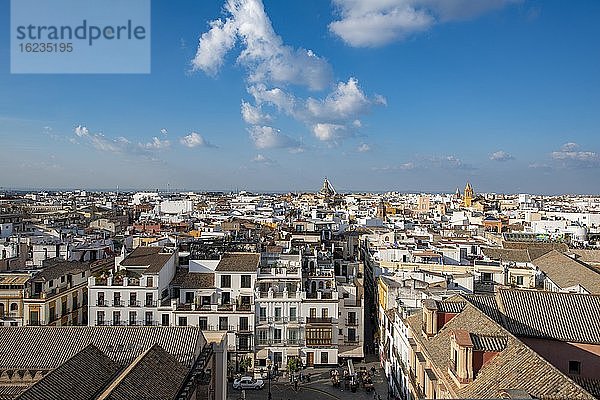Stadtansicht  Ausblick über die Altstadt vom Turm La Giralda  Kathedrale von Sevilla  Sevilla  Andalusien  Spanien  Europa