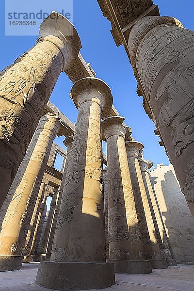 Säulen am großen Hypostylossaal  Tempel von Karnak  Luxor  Ägypten  Afrika