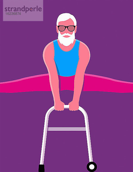 Älterer Mann macht Gymnastik auf einem Klettergerüst