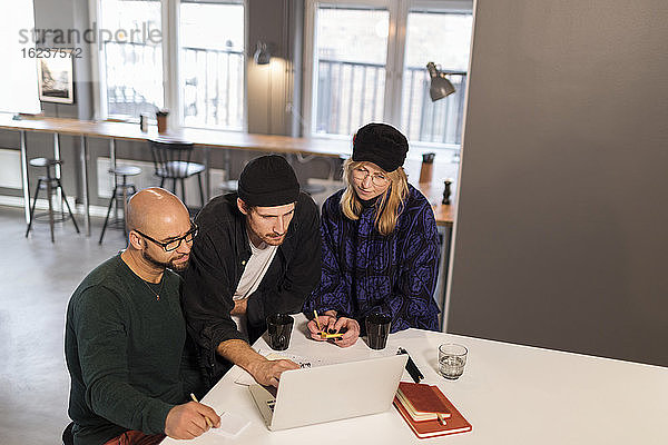 Mitarbeiter im Büro schauen auf den Laptop