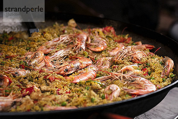 Nahaufnahme spanische Meeresfrüchte-Paella