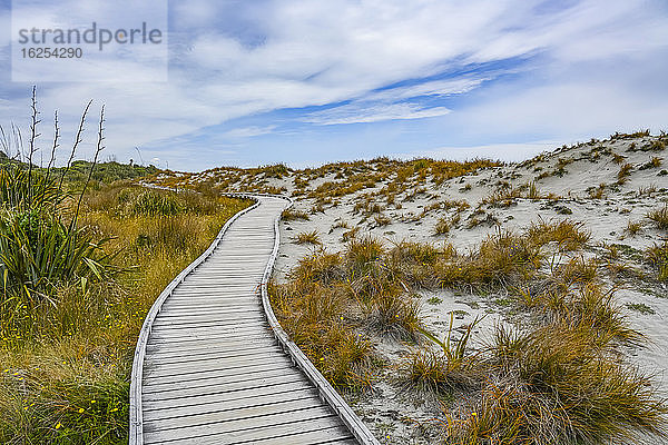 Hölzerne Strandpromenade am Haast Beach  Südinsel; Whataroa  Westküstenregion  Neuseeland