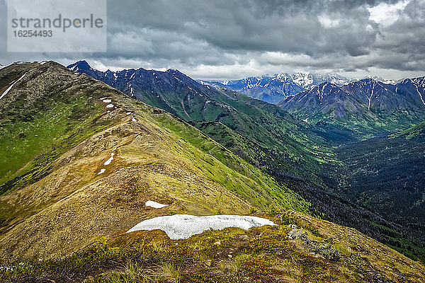 Bird Ridge unter bedecktem Himmel  Chugach State Park  Süd-Zentral-Alaska im Sommer; Alaska  Vereinigte Staaten von Amerika