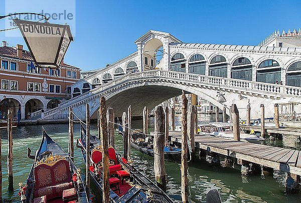 Rialtobrücke  Canal Grande  vorne venezianische Gondeln  Venedig  Italien  Europa
