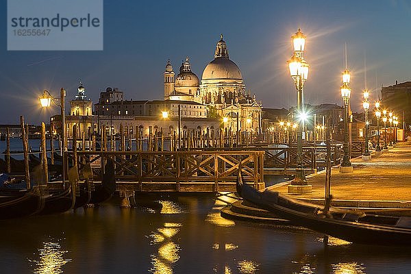 Kirche Santa Maria della Salute bei Nacht  vorne Holzpfähle  Venedig  Italien  Europa