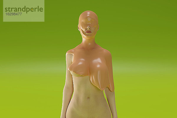 Dreidimensionales Rendering einer nackten Frau  die mit schleimigem Glibber bedeckt ist