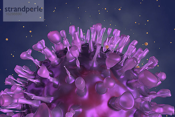 Dreidimensionale Darstellung der violetten COVID-19-Zelle