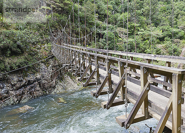 Neuseeland  Nordinsel  Waikato  Karangahake-Schlucht  Hängebrücke über den Waitawheta-Fluss