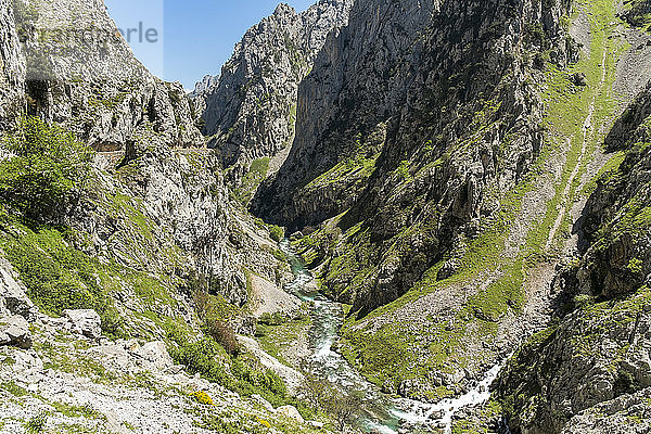 Spanien  Asturien  Nationalpark Picos de Europa  Ruta del Cares  Schlucht mit Rio Cares