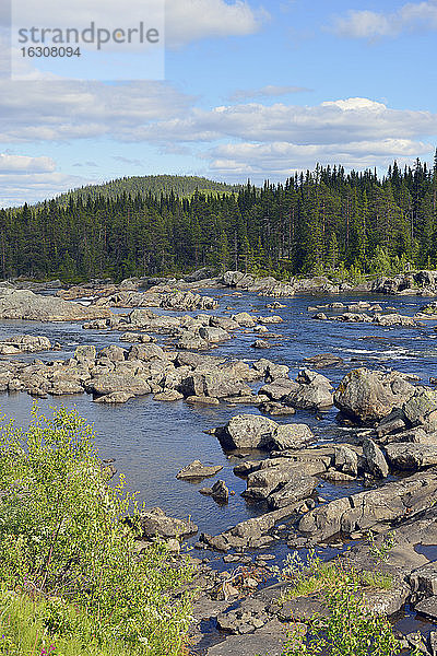 Schweden  Vilhelmina  Felsen im Fluss Saxan