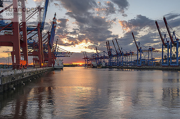 Deutschland  Hamburg  Hamburger Hafen  Container Terminal Burchardkai bei Sonnenuntergang
