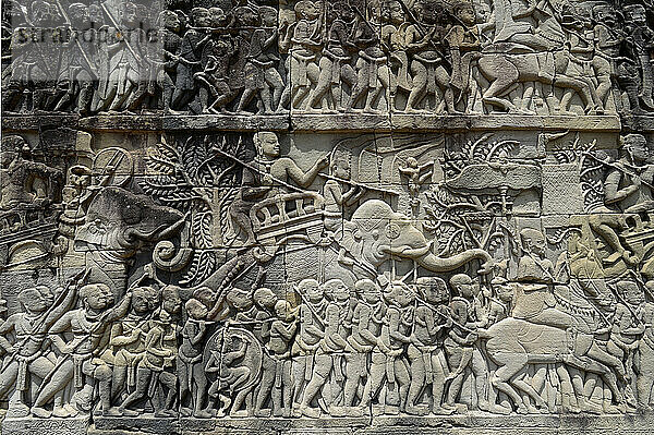 Asien  Kambodscha  Angkor Thom  Relief an einer Wand