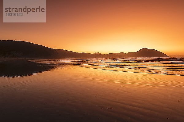 Wharariki Beach bei Sonnenuntergang  Ozeanien  Golden Bay  Tasman  Südinsel  Neuseeland  Ozeanien