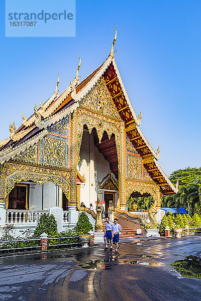 Wat Phra Singh (Goldener Tempel) bei Nacht  Chiang Mai  Nordthailand  Thailand  Südostasien  Asien