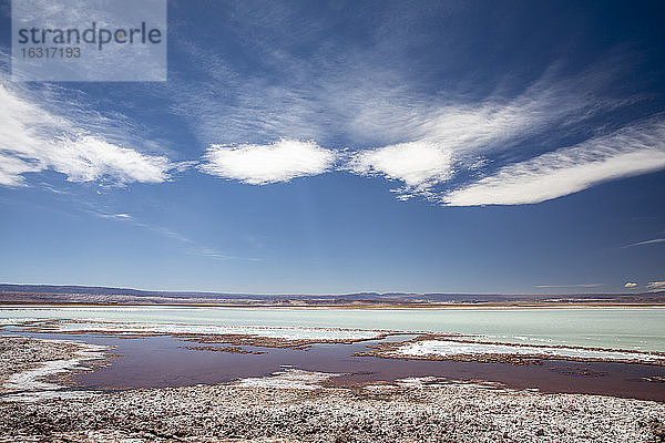 Laguna Tebenquicne  eine Salzwasserlagune im Salar de Atacama  Nationalreservat Los Flamencos  Chile  Südamerika