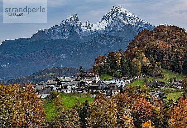 Ortsansicht mit Watzmann  Berchtesgaden  Berchtesgadener Alpen  Berchtesgadener Land  Oberbayern  Bayern  Deutschland  Europa