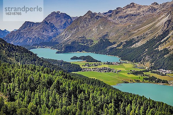 Silvaplanersee und Silser See  Silvaplana  Inntal  Berninaalpen  Oberengadin  Engadin  Graubünden  Schweiz  Europa