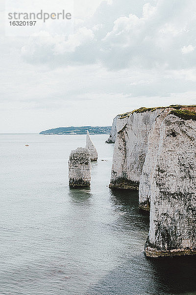 Malerische weiße Klippen über dem Meer  Jurassic Coast  Dorset  UK