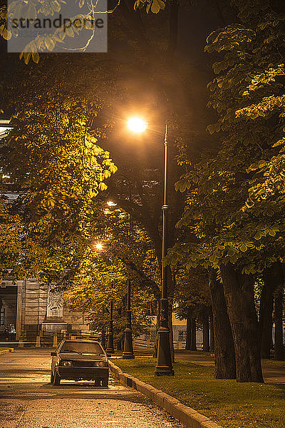 Russland  Sankt Petersburg  Auto auf der Straße bei Nacht