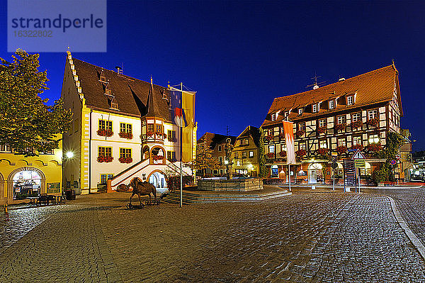 Deutschland  Volkach  Rathaus am Marktplatz bei Nacht